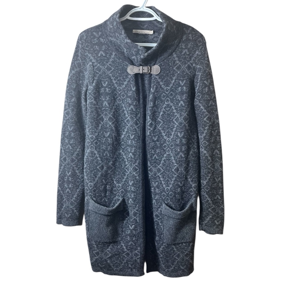 Chiaramente Italy Womens Cardigan‎ Small Wool Blend Geometric Buckle Old Money